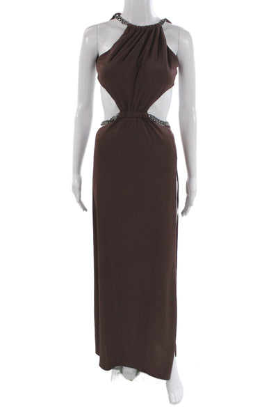 Dundas X Revolve Womens Maxi Bodycon Dress Brown High Neck Midi Size XS