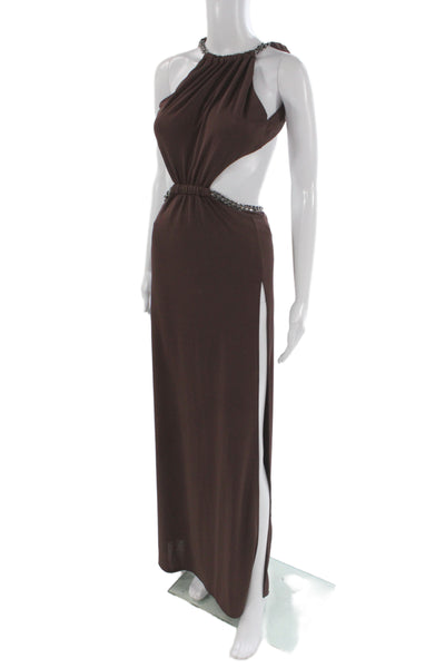 Dundas X Revolve Womens Maxi Bodycon Dress Brown High Neck Midi Size XS