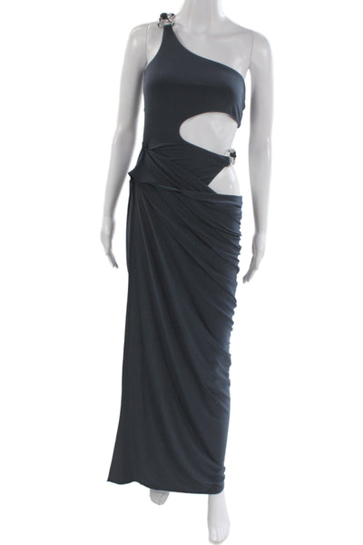 NBD Women Designer Bodycon Maxi Dress Dark Blue Sleeveless Buckle Size XS
