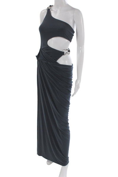 NBD Women Designer Bodycon Maxi Dress Dark Blue Sleeveless Buckle Size XS