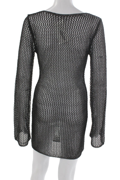 Superdown Womens Black Bodycon Mini Dress Long Sleeve Round Neck Size S