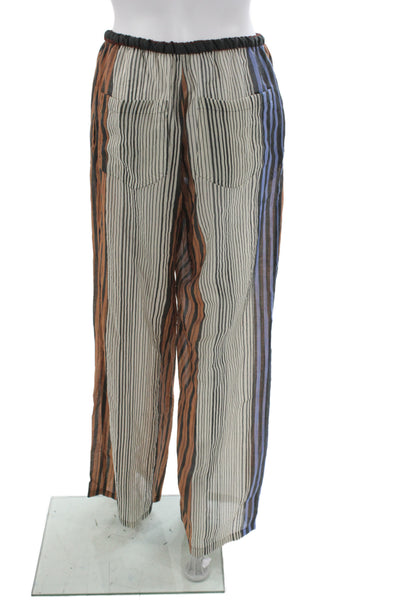 Zara Unisex Pants Beige Striped Boho Lyocell Blend Button Closure Size S