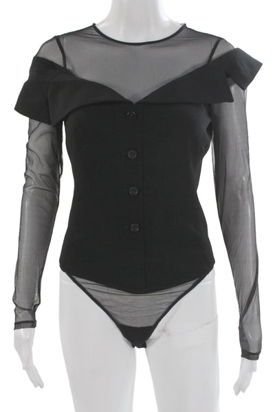 Fleur du Mal Womens Bodysuit Black Long Sleeve Round Neck Solid Size S