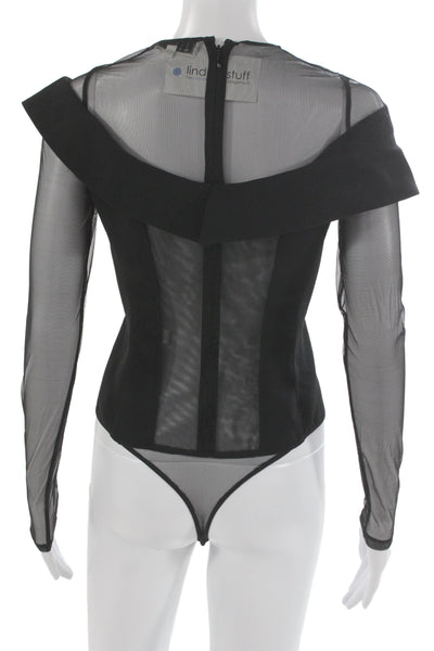 Fleur du Mal Womens Bodysuit Black Long Sleeve Round Neck Solid Size S