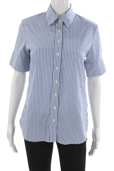 The Shirt Womens Basic Button-Up Blue Striped Collared Short Sleeve Size S