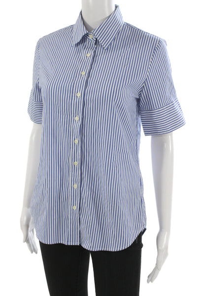 The Shirt Womens Basic Button-Up Blue Striped Collared Short Sleeve Size S