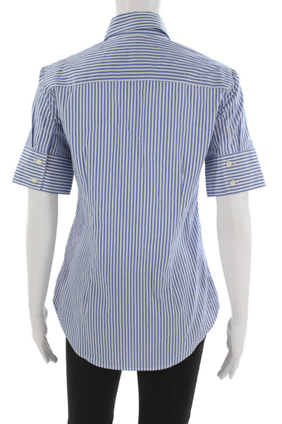 The Shirt Womens Basic Button-Up Blue Striped Collared Short Sleeve Size S
