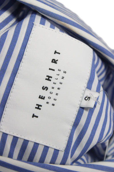 The Shirt Womens Basic Button-Up Blue Striped Collared Short Sleeve Size S