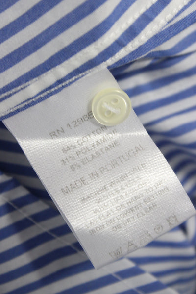 The Shirt Womens Basic Button-Up Blue Striped Collared Short Sleeve Size S