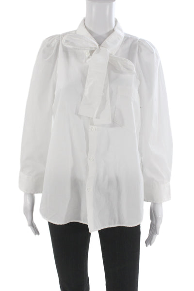KMJ Women White Cotton Collared Button Up Blouse Long Sleeve Classic Fall Size S