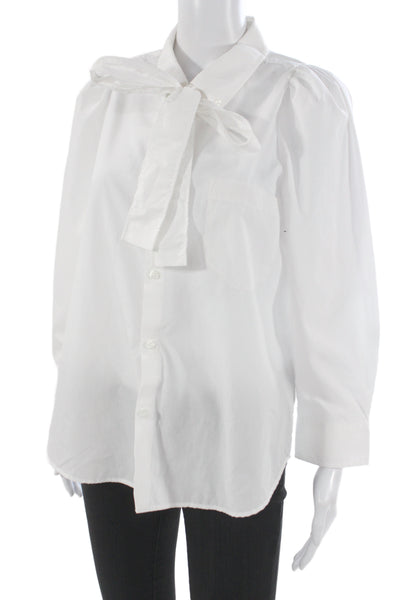 KMJ Women White Cotton Collared Button Up Blouse Long Sleeve Classic Fall Size S