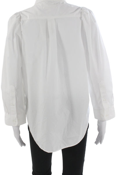 KMJ Women White Cotton Collared Button Up Blouse Long Sleeve Classic Fall Size S