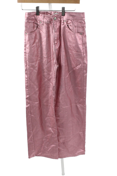 Meshki Womens 80s Metallic Pink Jeans Button Mid Rise 28 Inseam Size XS