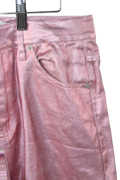 Meshki Womens 80s Metallic Pink Jeans Button Mid Rise 28 Inseam Size XS