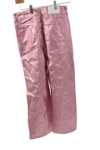 Meshki Womens 80s Metallic Pink Jeans Button Mid Rise 28 Inseam Size XS