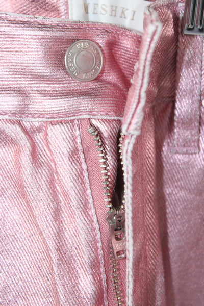 Meshki Womens 80s Metallic Pink Jeans Button Mid Rise 28 Inseam Size XS