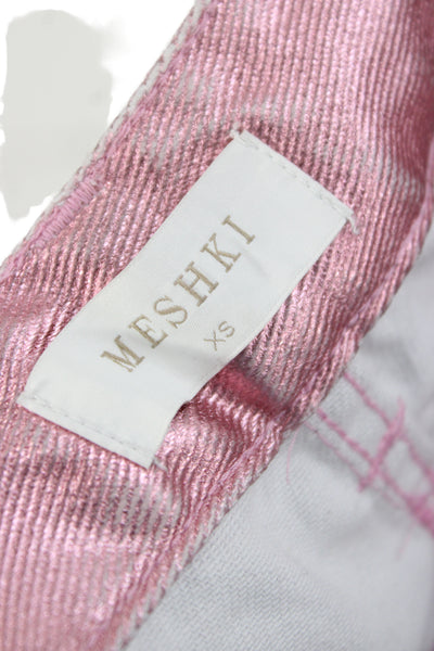 Meshki Womens 80s Metallic Pink Jeans Button Mid Rise 28 Inseam Size XS