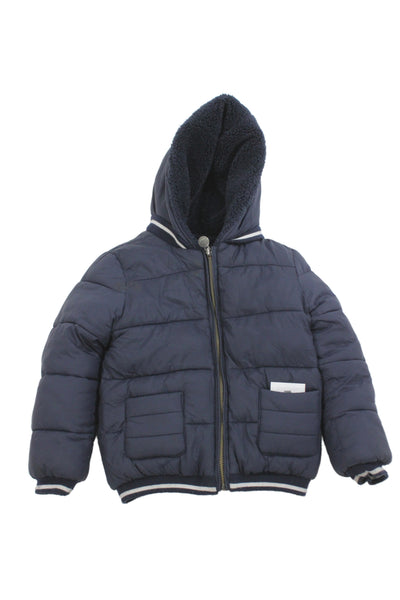 Tartine et Chocolat Boys Front Zip Hooded Reversible Jacket Navy Blue Size 6