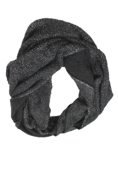 Just Female Womens Metallic Knit Cowl Scarf Black Silver Tone 108"x14"