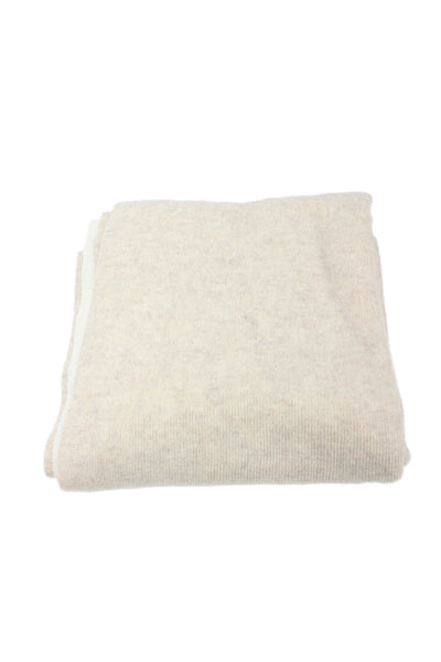 Designer Womens Wool Knit Fold Over Scarf Beige White 90"x22"