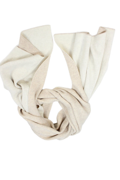 Designer Womens Wool Knit Fold Over Scarf Beige White 90"x22"