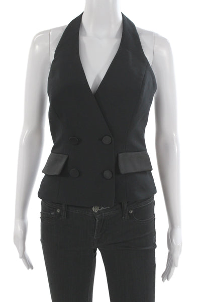 Zara Women Sleeveless V-Neck Vest Black 100% Polyester Classic Size S