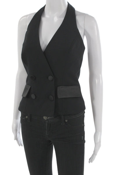 Zara Women Sleeveless V-Neck Vest Black 100% Polyester Classic Size S