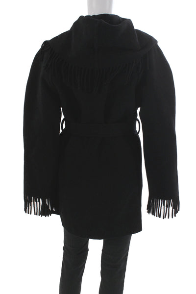 Balenciaga Women Black Wool Overcoat Tie Waist Long Sleeve Size S