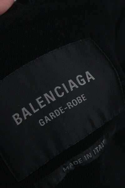 Balenciaga Women Black Wool Overcoat Tie Waist Long Sleeve Size S