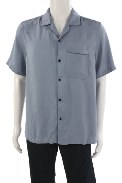 Ksubi Mens Light Blue Short Sleeve Collared Button Up Shirt Solid Size M