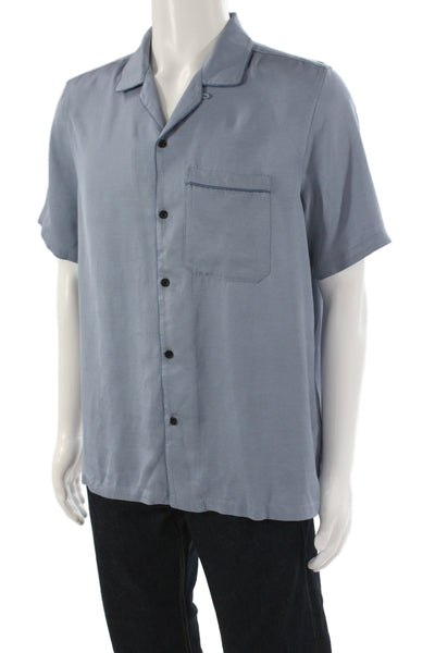 Ksubi Mens Light Blue Short Sleeve Collared Button Up Shirt Solid Size M