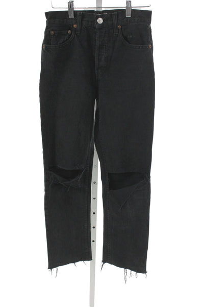 Re/Done Unisex Cropped Straight Black Jeans Button Fly 100% Cotton Size 24
