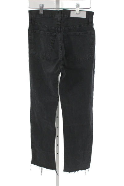 Re/Done Unisex Cropped Straight Black Jeans Button Fly 100% Cotton Size 24