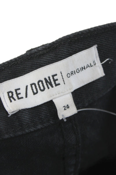 Re/Done Unisex Cropped Straight Black Jeans Button Fly 100% Cotton Size 24
