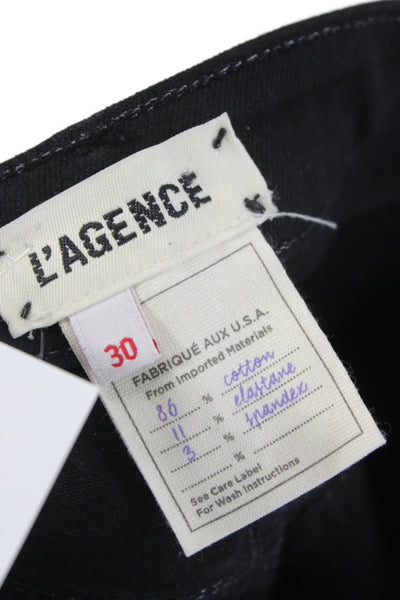 L'Agence Womens Cropped Black Pants Stretch Cotton Size 30