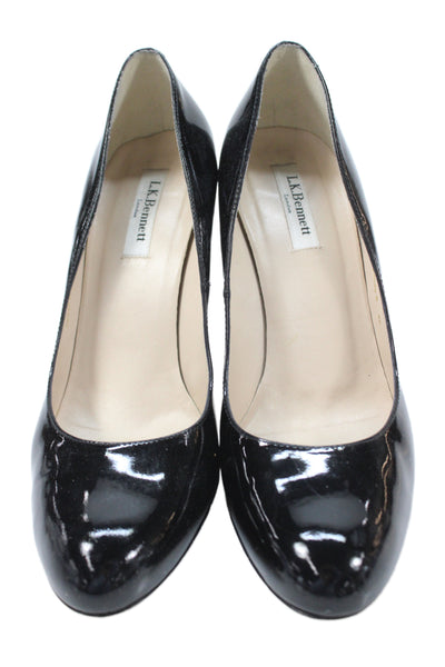L.K. Bennett Womens Shiny Leather High Heels Pumps Shoes Black Size 10