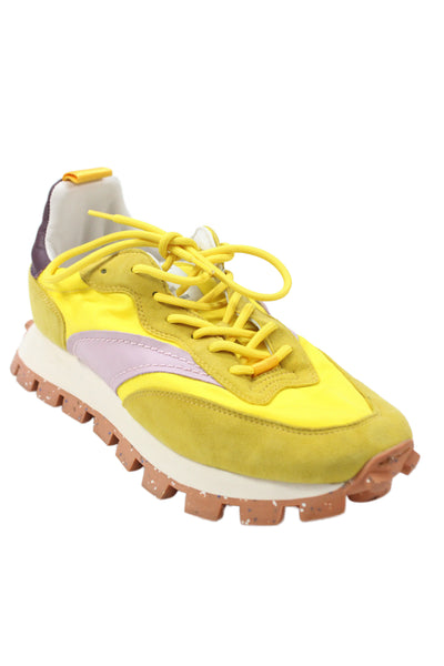 Oncept Womens Suede Lace Up Platform Sneakers Shoes Yellow Combo Size 9
