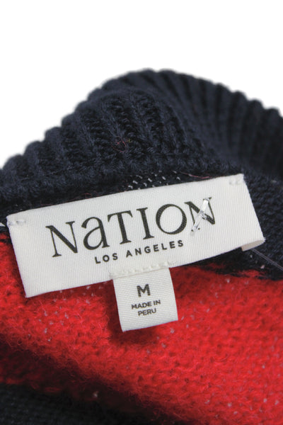 Nation Los Angeles Unisex Pullover Striped Dark Blue Crewneck Size M