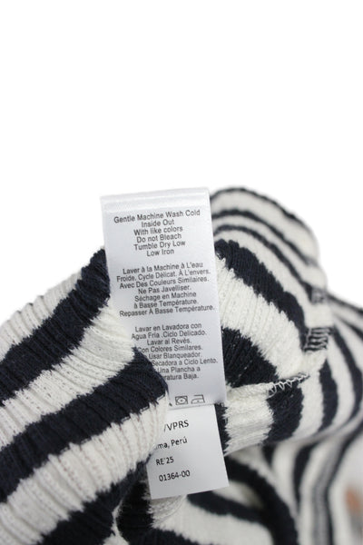 Nation Los Angeles Womens Black Striped Cotton Long Sleeve Crew Neck Top Size L