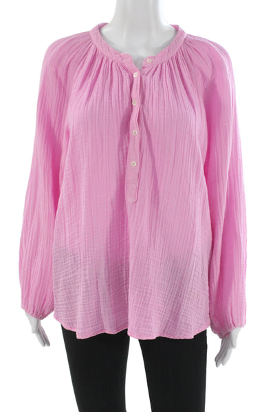 Xirena Women Tunic Pink Cotton Long Sleeve Round Neck Button Up Boho Size M