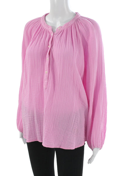 Xirena Women Tunic Pink Cotton Long Sleeve Round Neck Button Up Boho Size M