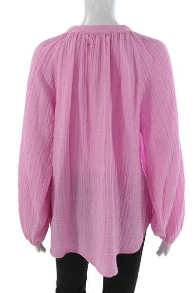 Xirena Women Tunic Pink Cotton Long Sleeve Round Neck Button Up Boho Size M
