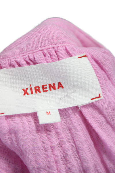Xirena Women Tunic Pink Cotton Long Sleeve Round Neck Button Up Boho Size M