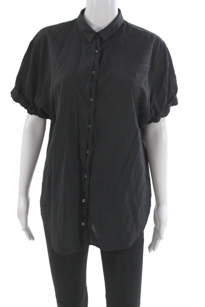 Xirena Womens Basic Collared Short Sleeve Button Up Black Cotton Top Size S