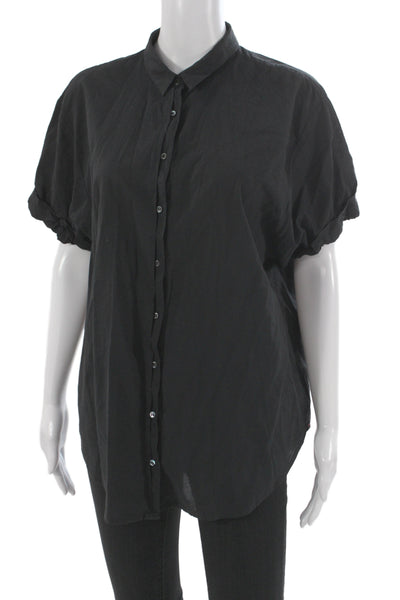 Xirena Womens Basic Collared Short Sleeve Button Up Black Cotton Top Size S