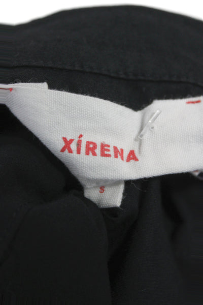 Xirena Womens Basic Collared Short Sleeve Button Up Black Cotton Top Size S