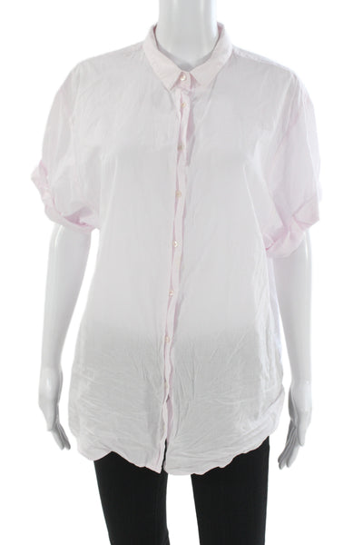 Xirena Womens Basic Button-Up Cotton Collared Short Sleeve Pink Size M