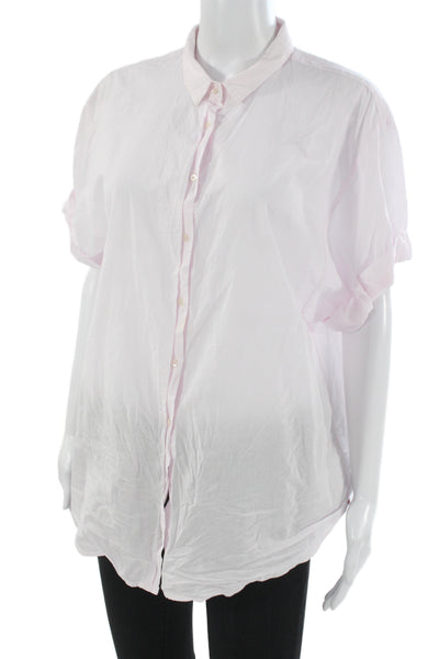 Xirena Womens Basic Button-Up Cotton Collared Short Sleeve Pink Size M