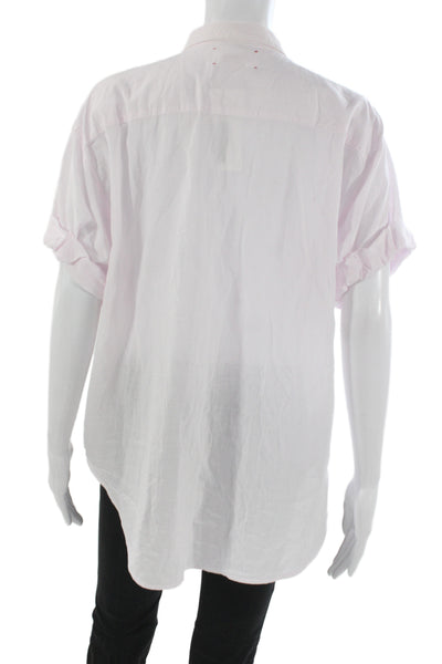 Xirena Womens Basic Button-Up Cotton Collared Short Sleeve Pink Size M