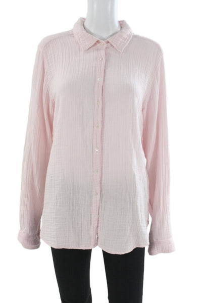 Xirena Women Basic Collared Long Sleeve Button Up Pink Cotton Blend Top Size L
